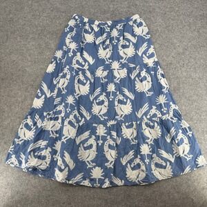 Global Mamas Skirt Womens M Tiered Maxi Blue Bird Floral Batik EUC